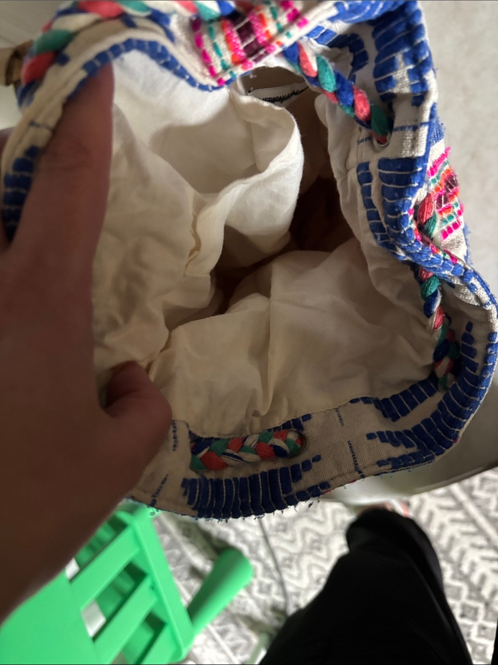 Boho Woven Drawstring Backpack in Blue-Multicolor - Picture 5 of 5